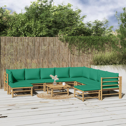 Set Salotto da Giardino 11pz con Cuscini Verdi BambÃƒÂ¹