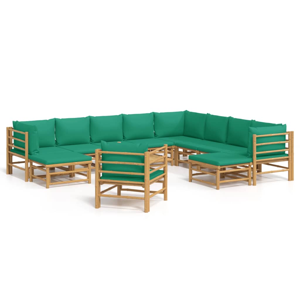 Set Salotto da Giardino 12pz con Cuscini Verdi BambÃƒÂ¹