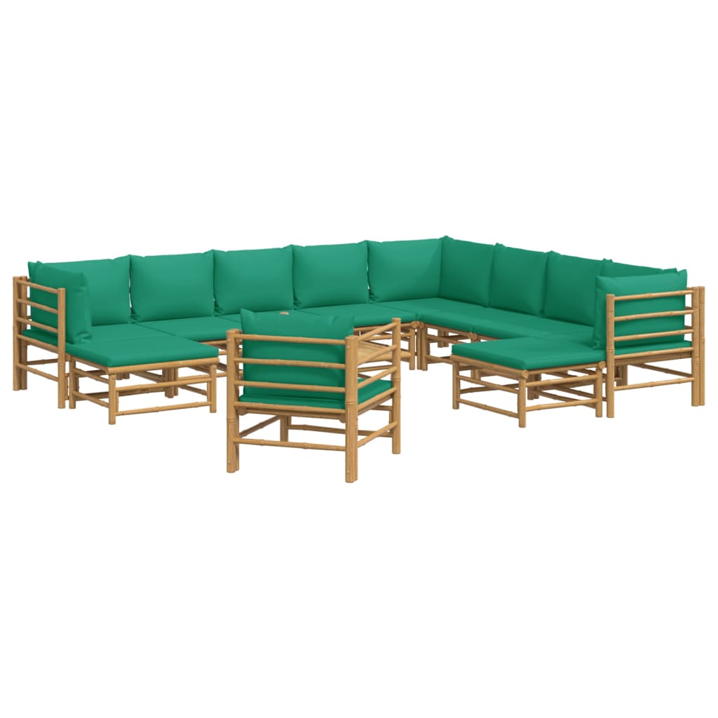 Set Salotto da Giardino 12pz con Cuscini Verdi BambÃƒÂ¹