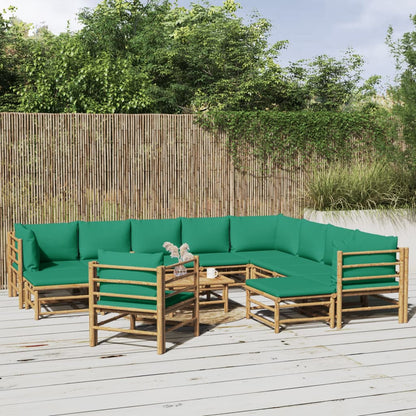 Set Salotto da Giardino 12pz con Cuscini Verdi BambÃƒÂ¹