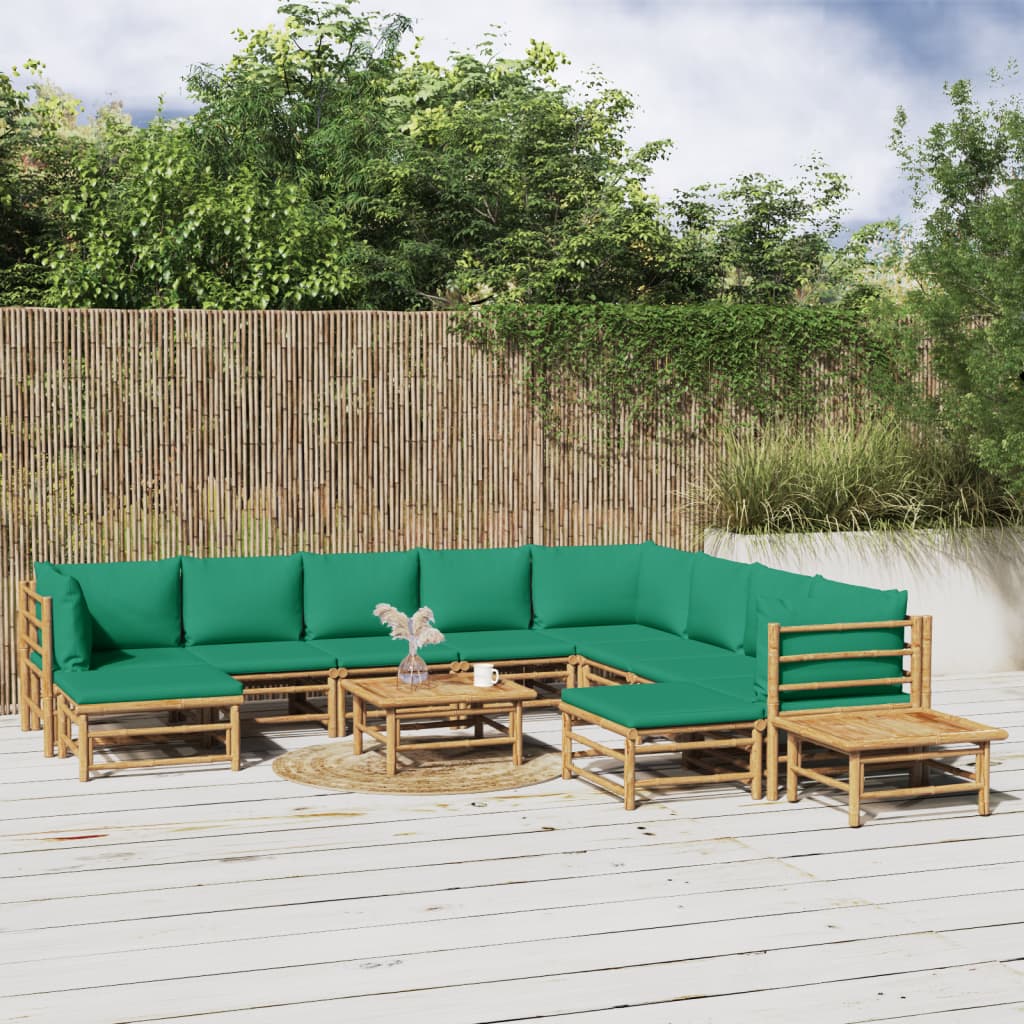 Set Salotto da Giardino 12pz con Cuscini Verdi BambÃƒÂ¹