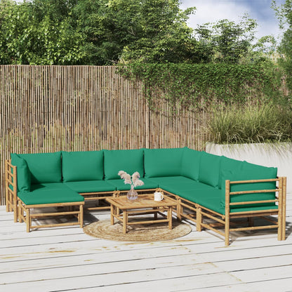Set Salotto da Giardino 9pz con Cuscini Verdi BambÃƒÂ¹