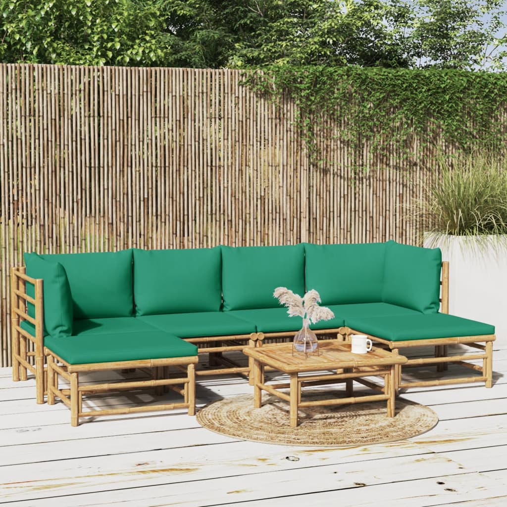 Set Salotto da Giardino 7pz con Cuscini Verdi BambÃƒÂ¹