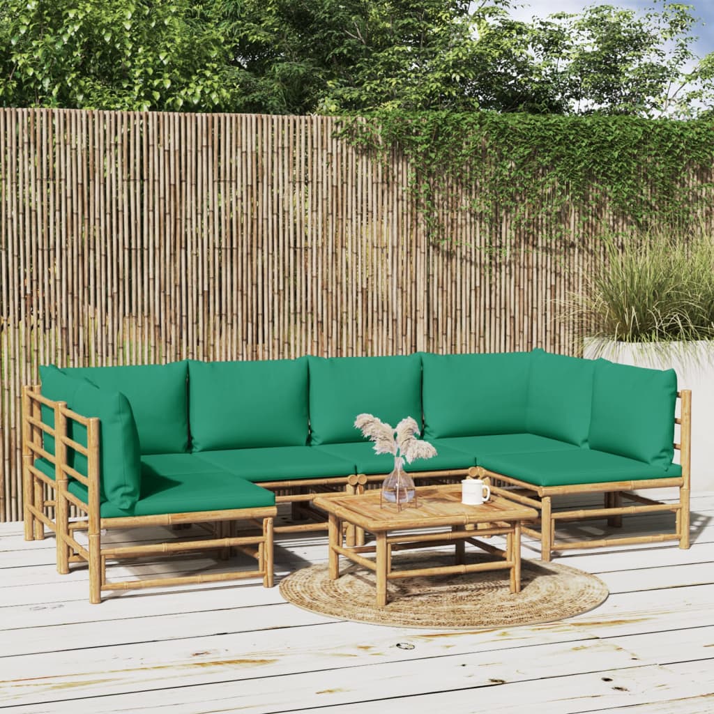 Set Salotto da Giardino 7pz con Cuscini Verdi BambÃƒÂ¹
