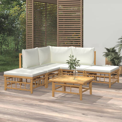 Set Salotto da Giardino 6pz con Cuscini Bianco Crema in BambÃƒÂ¹