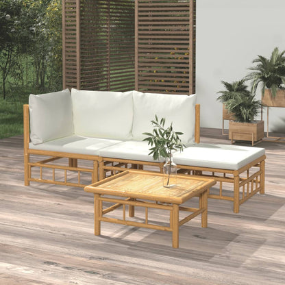 Set Salotto da Giardino 4pz con Cuscini Bianco Crema in BambÃ¹