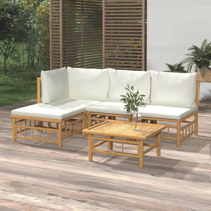 Set Salotto da Giardino 5pz con Cuscini Bianco Crema in BambÃ¹