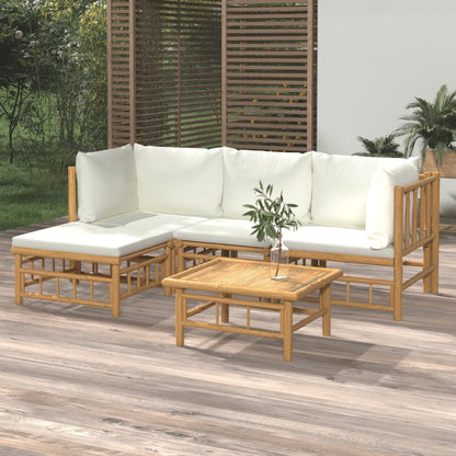 Set Salotto da Giardino 5pz con Cuscini Bianco Crema in BambÃ¹