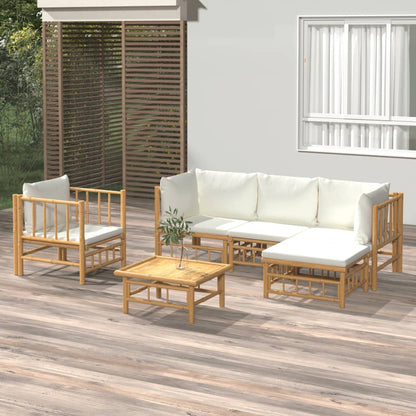 Set Salotto da Giardino 6pz con Cuscini Bianco Crema in BambÃƒÂ¹