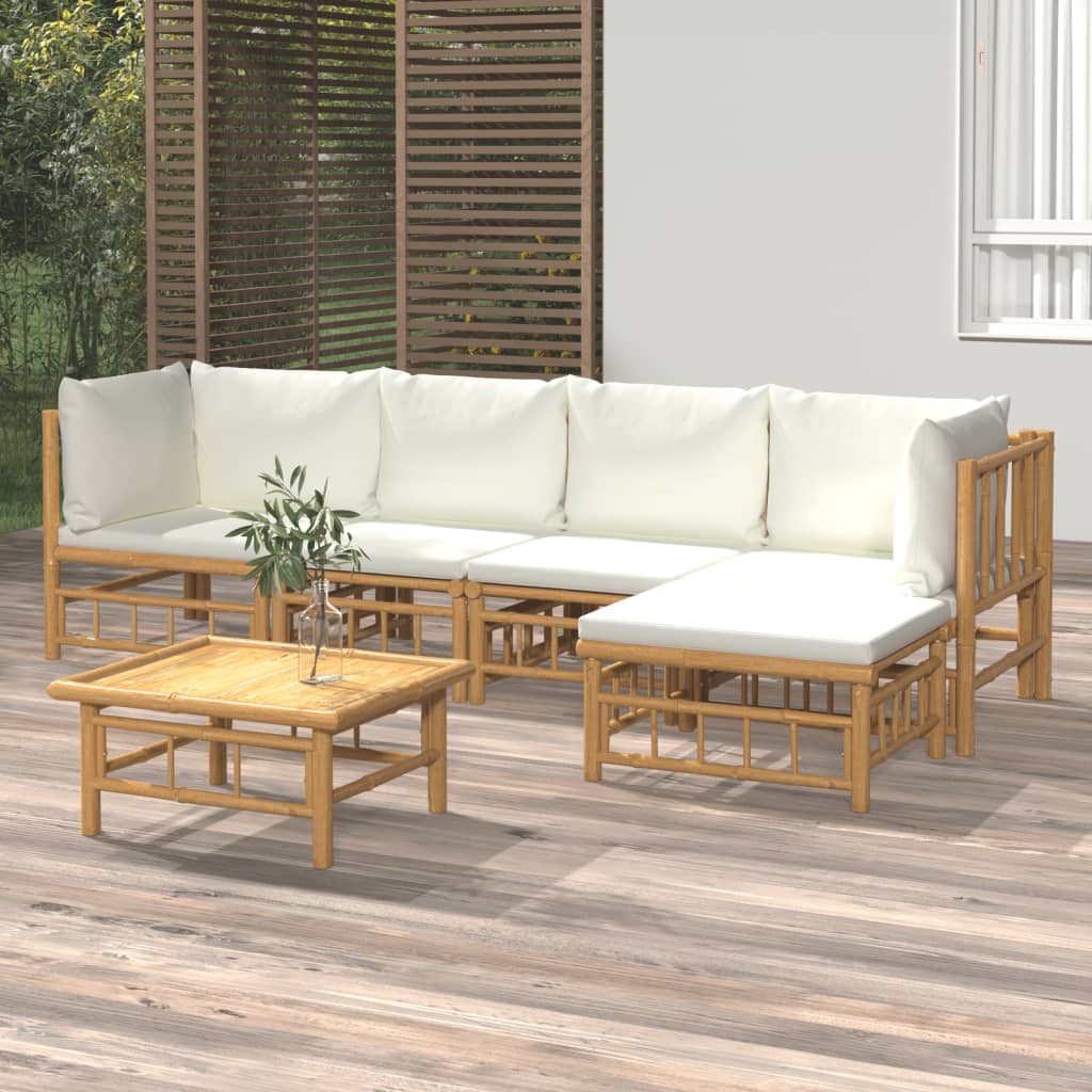 Set Salotto da Giardino 6pz con Cuscini Bianco Crema in BambÃƒÂ¹