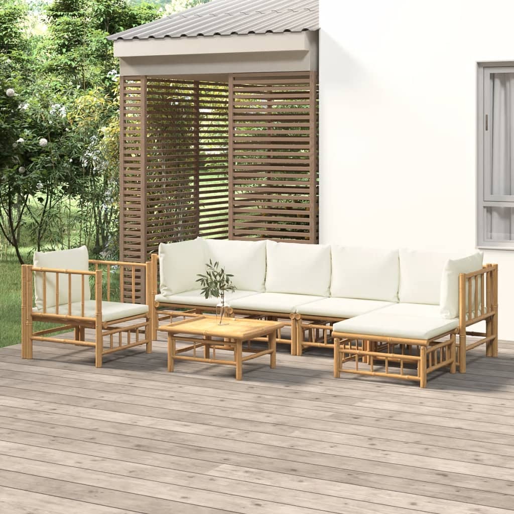 Set Salotto da Giardino 7pz con Cuscini Bianco Crema in BambÃƒÂ¹
