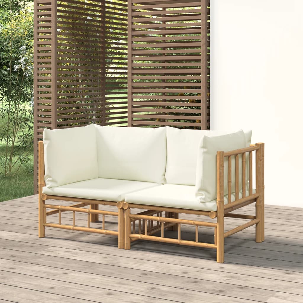 Divani Angolari da Giardino con Cuscini Bianco Crema 2pz BambÃƒÂ¹
