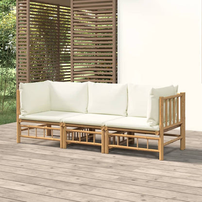 Set Salotto da Giardino 3pz con Cuscini Bianco Crema in BambÃƒÂ¹