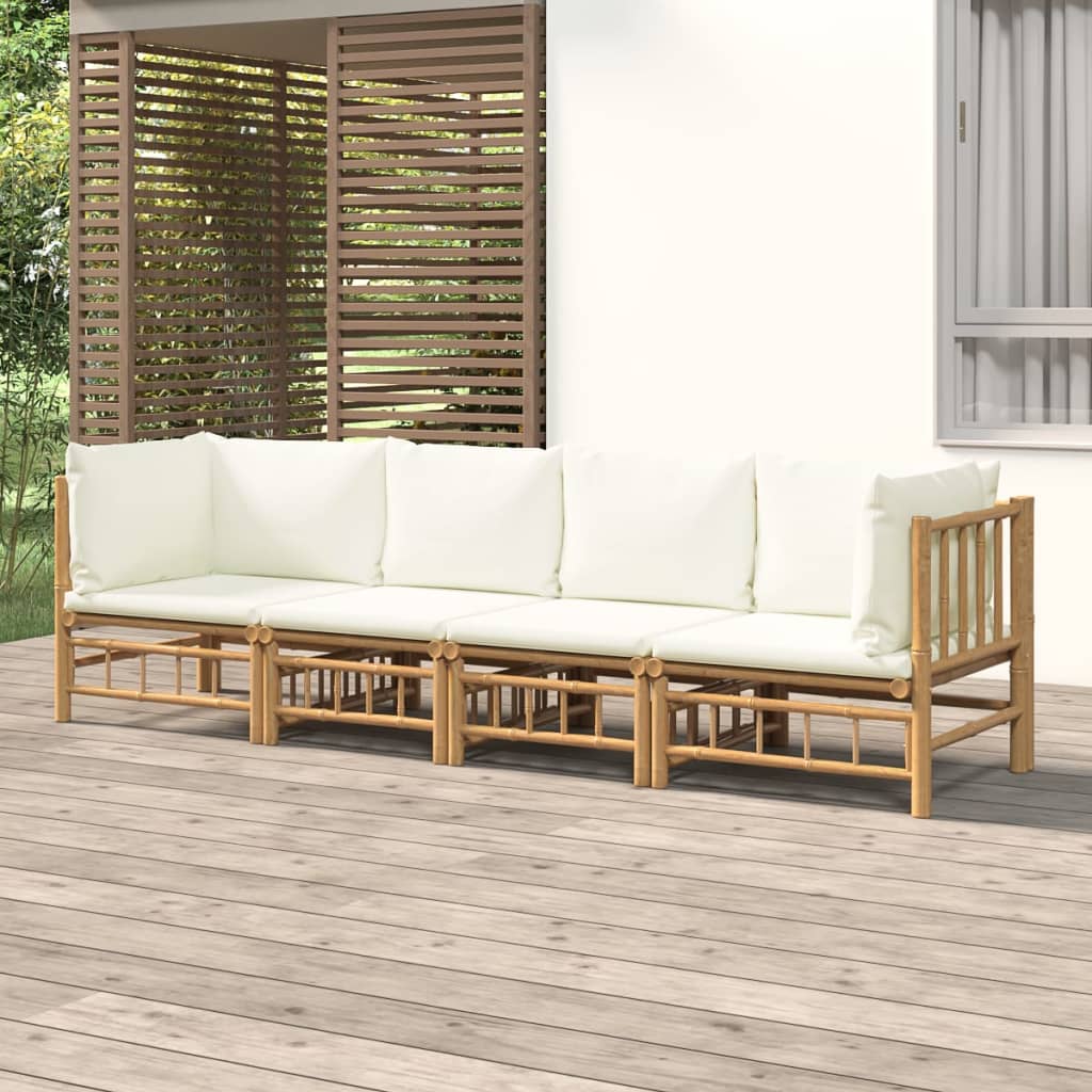 Set Salotto da Giardino 4pz con Cuscini Bianco Crema in BambÃ¹