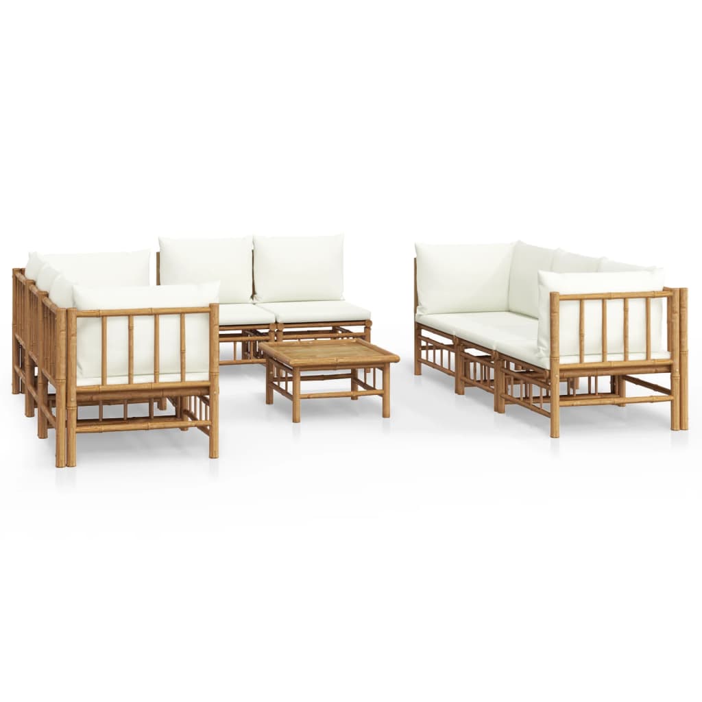 Set Salotto da Giardino 9pz con Cuscini Bianco Crema in BambÃƒÂ¹