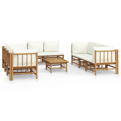 Set Salotto da Giardino 9pz con Cuscini Bianco Crema in BambÃƒÂ¹