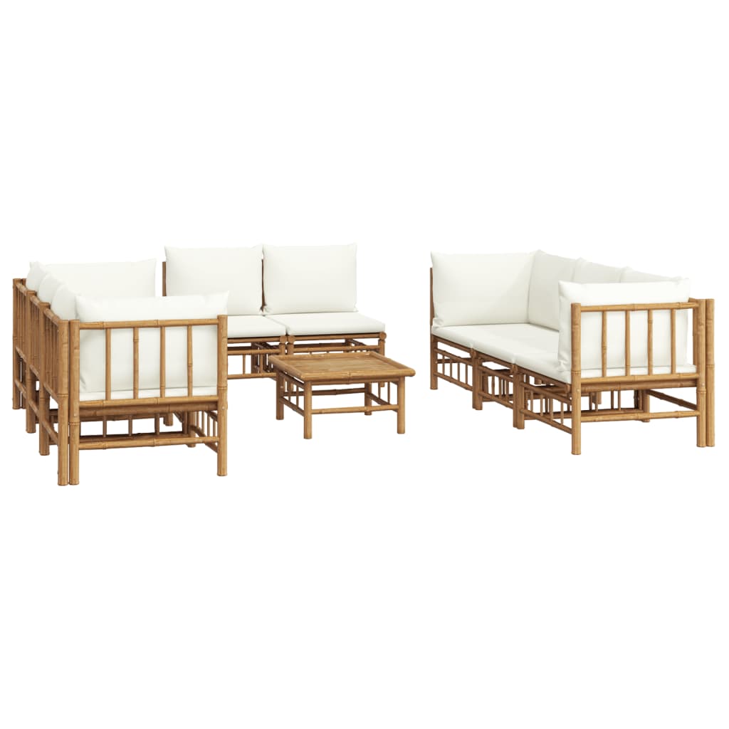 Set Salotto da Giardino 9pz con Cuscini Bianco Crema in BambÃƒÂ¹