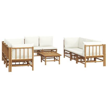 Set Salotto da Giardino 9pz con Cuscini Bianco Crema in BambÃƒÂ¹