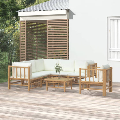 Set Salotto da Giardino 7pz con Cuscini Bianco Crema in BambÃƒÂ¹