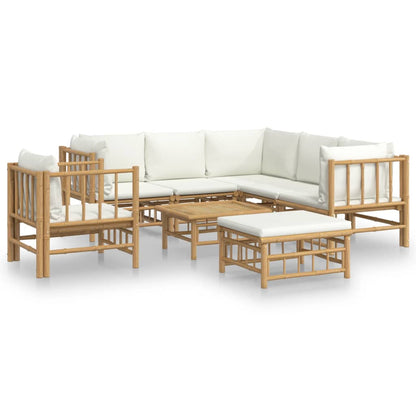 Set Salotto da Giardino 8pz con Cuscini Bianco Crema in BambÃƒÂ¹