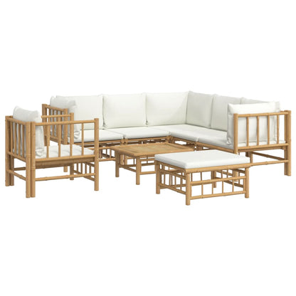 Set Salotto da Giardino 8pz con Cuscini Bianco Crema in BambÃƒÂ¹