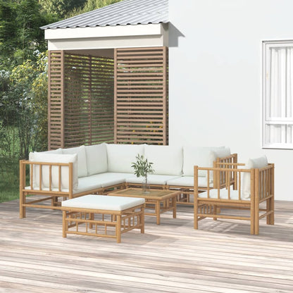 Set Salotto da Giardino 8pz con Cuscini Bianco Crema in BambÃƒÂ¹
