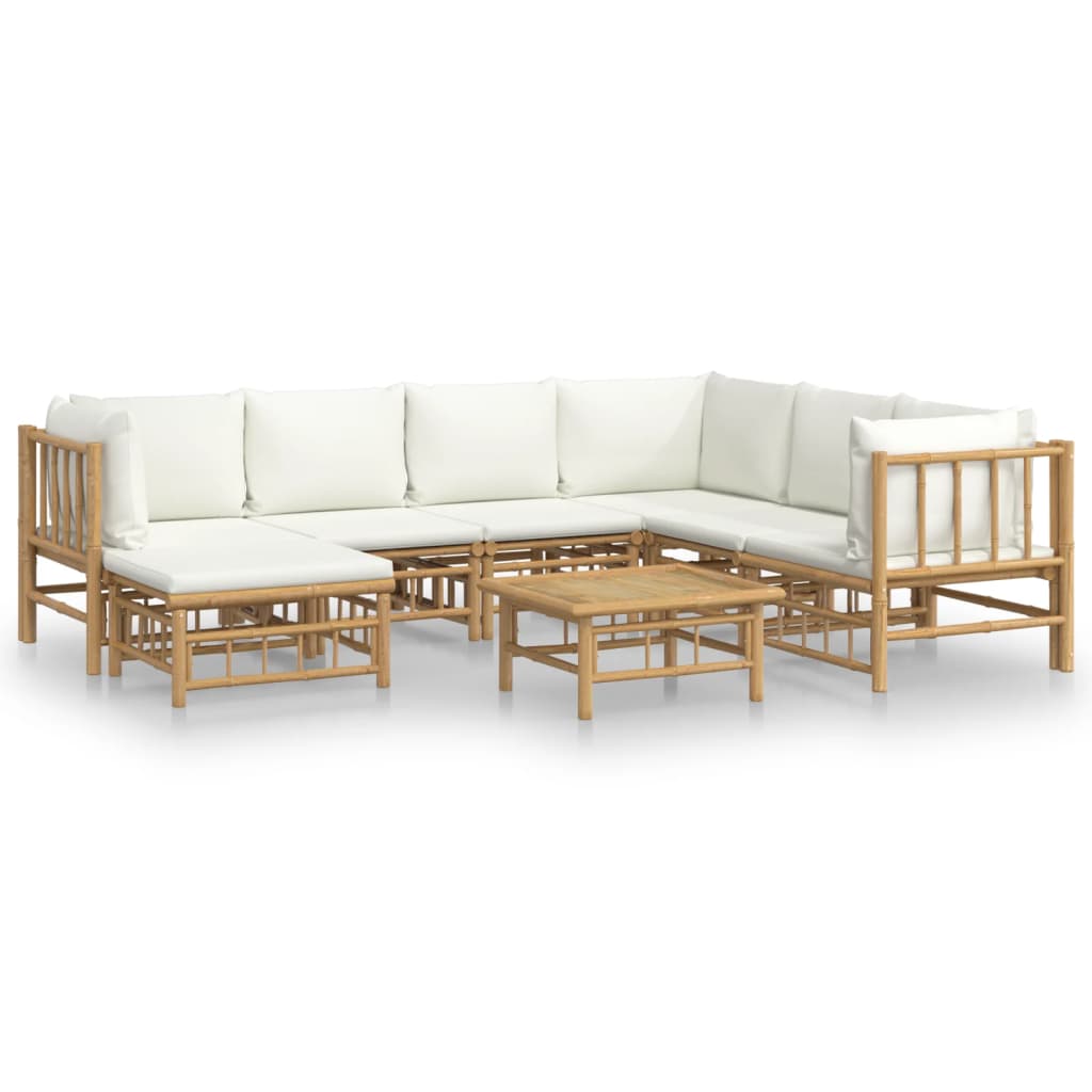 Set Salotto da Giardino 8pz con Cuscini Bianco Crema in BambÃƒÂ¹