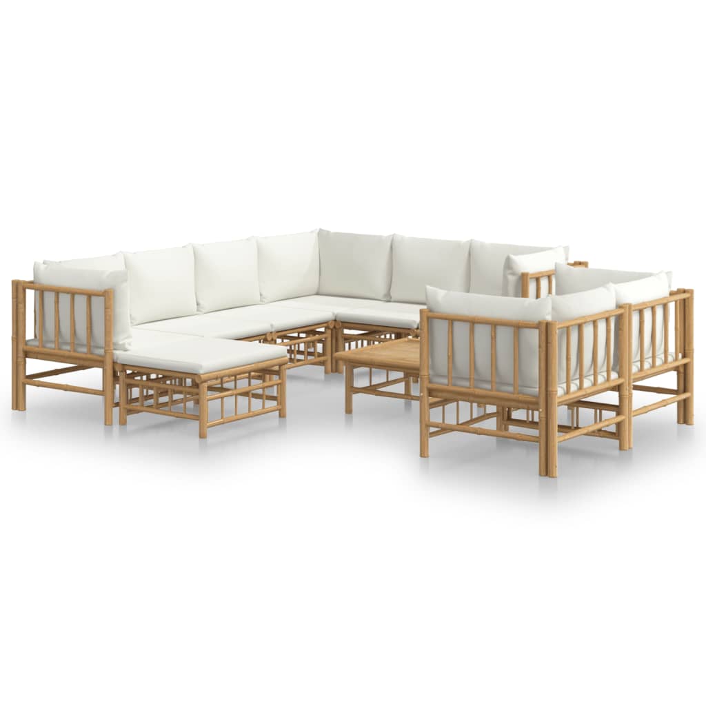 Set Salotto da Giardino 10pz con Cuscini Bianco Crema in BambÃƒÂ¹