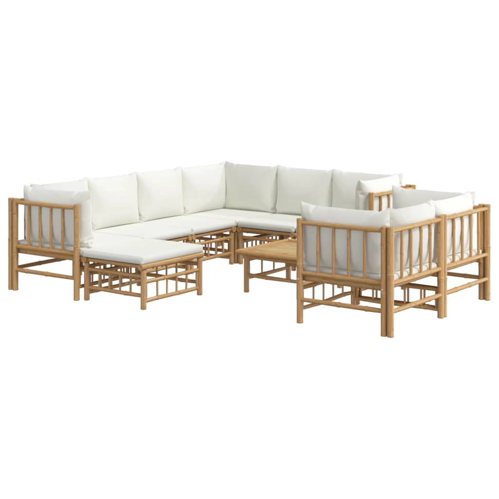 Set Salotto da Giardino 10pz con Cuscini Bianco Crema in BambÃƒÂ¹
