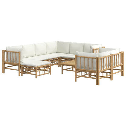 Set Salotto da Giardino 10pz con Cuscini Bianco Crema in BambÃƒÂ¹