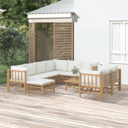Set Salotto da Giardino 10pz con Cuscini Bianco Crema in BambÃƒÂ¹