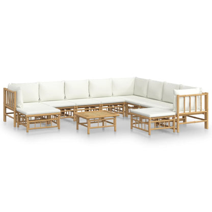 Set Salotto da Giardino 11pz con Cuscini Bianco Crema in BambÃƒÂ¹