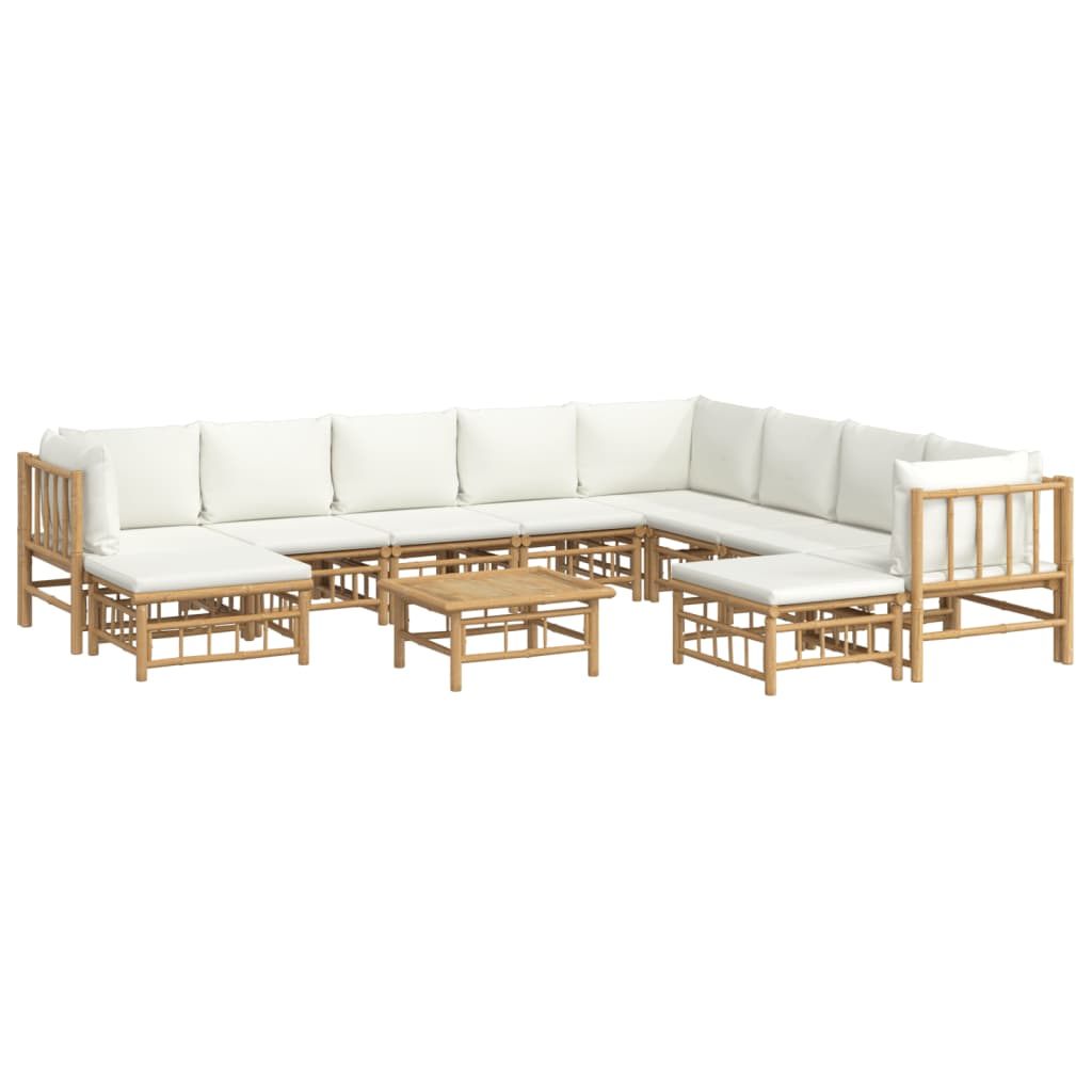 Set Salotto da Giardino 11pz con Cuscini Bianco Crema in BambÃƒÂ¹