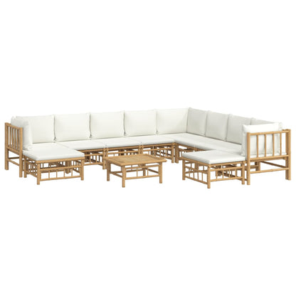 Set Salotto da Giardino 11pz con Cuscini Bianco Crema in BambÃƒÂ¹