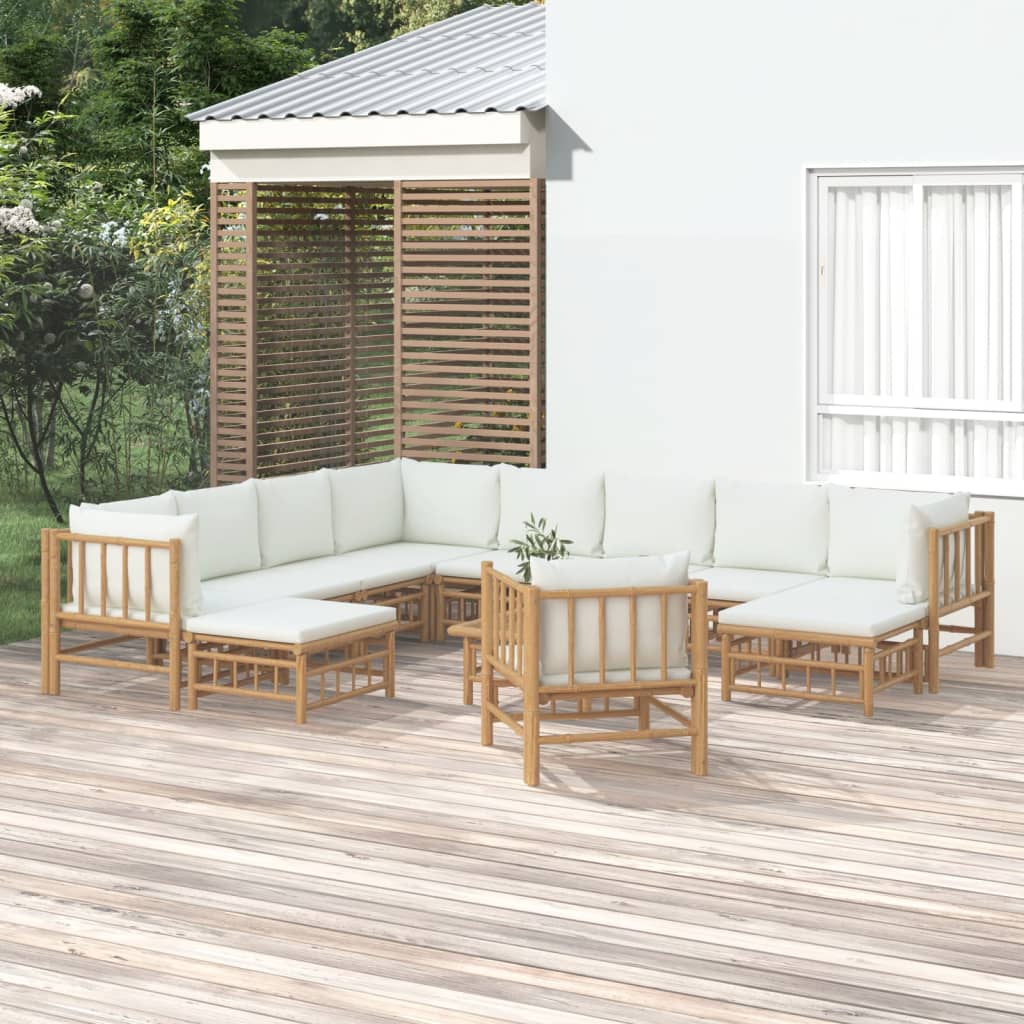 Set Salotto da Giardino 12pz con Cuscini Bianco Crema in BambÃƒÂ¹