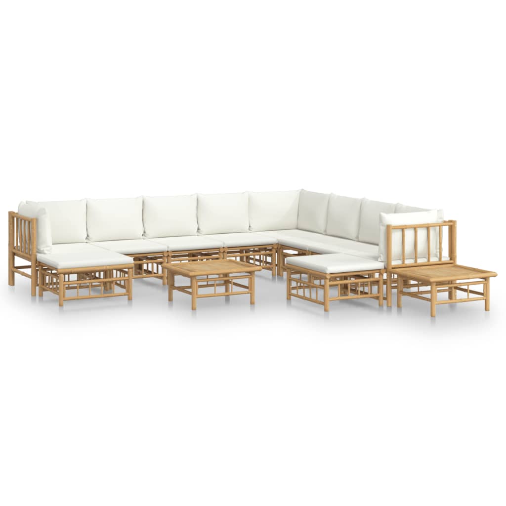 Set Salotto da Giardino 12pz con Cuscini Bianco Crema in BambÃƒÂ¹