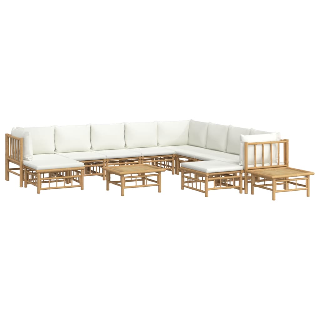 Set Salotto da Giardino 12pz con Cuscini Bianco Crema in BambÃƒÂ¹