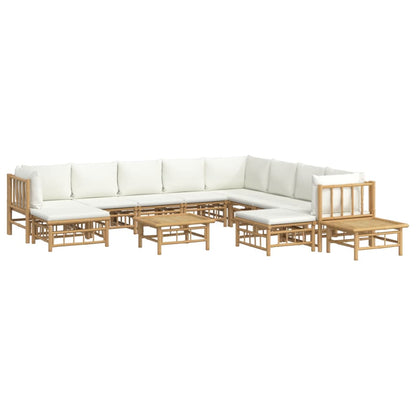 Set Salotto da Giardino 12pz con Cuscini Bianco Crema in BambÃƒÂ¹