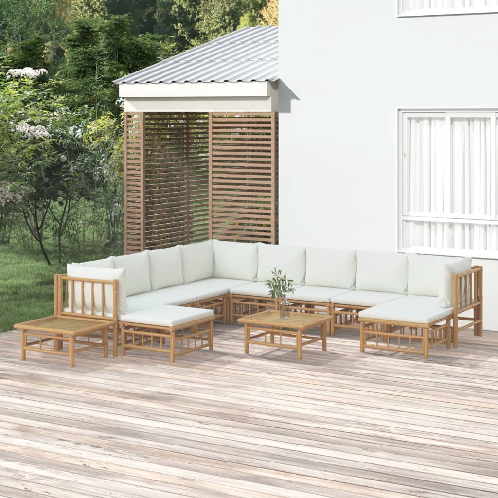 Set Salotto da Giardino 12pz con Cuscini Bianco Crema in BambÃƒÂ¹