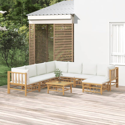 Set Salotto da Giardino 9pz con Cuscini Bianco Crema in BambÃƒÂ¹