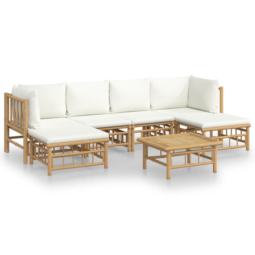 Set Salotto da Giardino 7pz con Cuscini Bianco Crema in BambÃƒÂ¹
