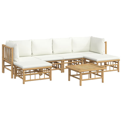 Set Salotto da Giardino 7pz con Cuscini Bianco Crema in BambÃƒÂ¹