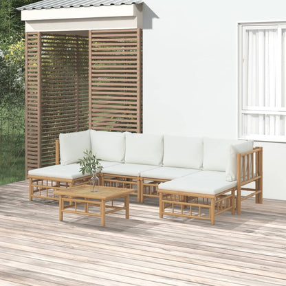 Set Salotto da Giardino 7pz con Cuscini Bianco Crema in BambÃƒÂ¹