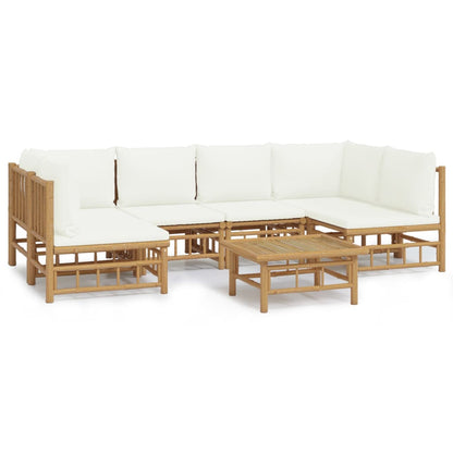 Set Salotto da Giardino 7pz con Cuscini Bianco Crema in BambÃƒÂ¹