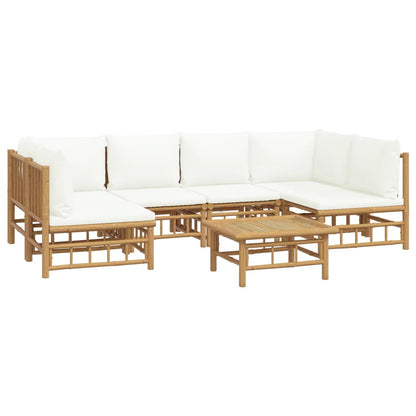 Set Salotto da Giardino 7pz con Cuscini Bianco Crema in BambÃƒÂ¹