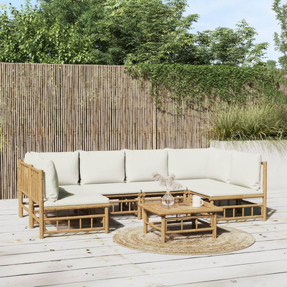Set Salotto da Giardino 7pz con Cuscini Bianco Crema in BambÃƒÂ¹
