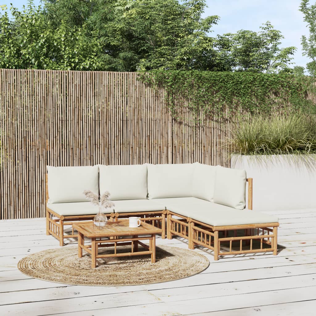 Set Salotto da Giardino 6pz con Cuscini Bianco Crema in BambÃƒÂ¹