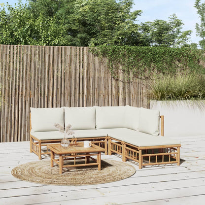 Set Salotto da Giardino 6pz con Cuscini Bianco Crema in BambÃƒÂ¹