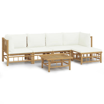 Set Salotto da Giardino 6pz con Cuscini Bianco Crema in BambÃƒÂ¹