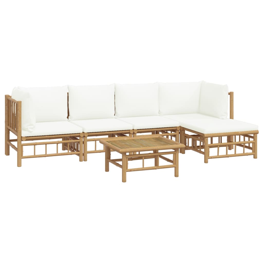 Set Salotto da Giardino 6pz con Cuscini Bianco Crema in BambÃƒÂ¹